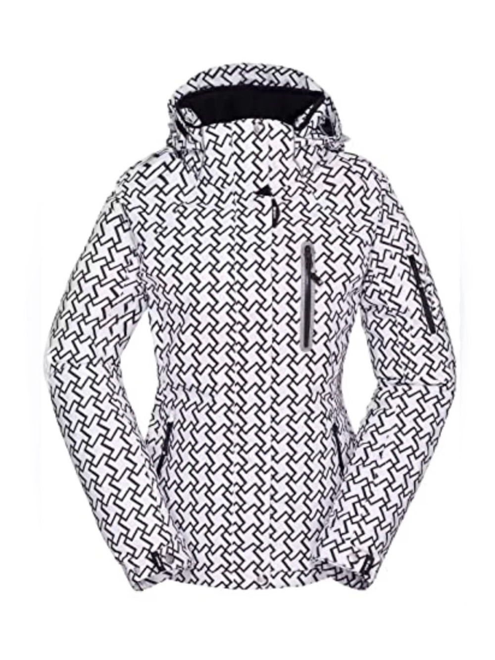 FPS  Patterned White & Black Hooded Ski Jacket
